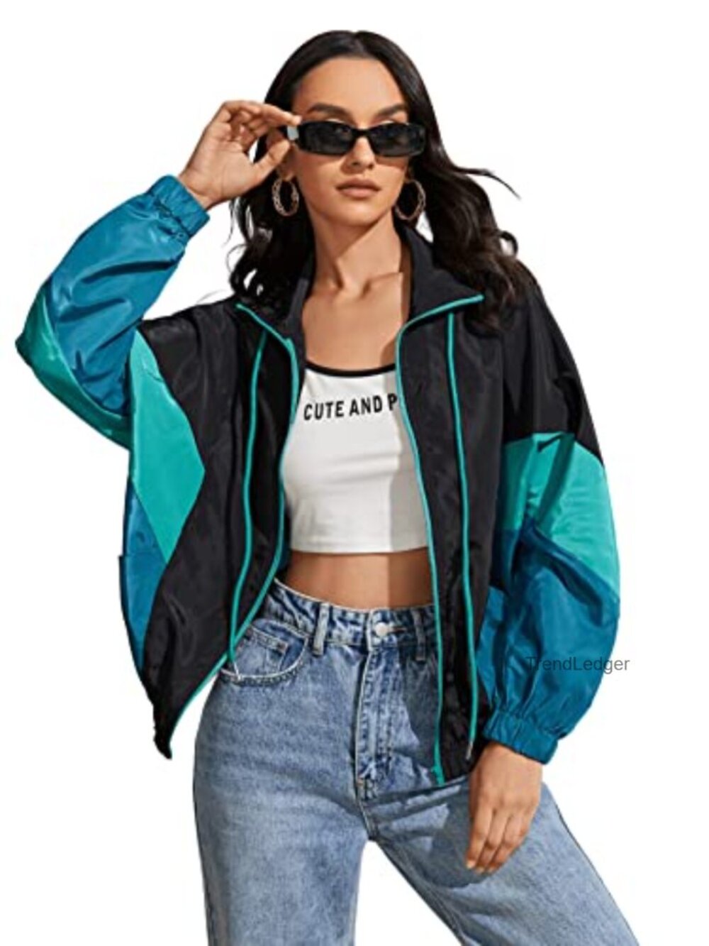 Women's Windbreaker Patchwork Zip Sport Jacket Outerwear Striped